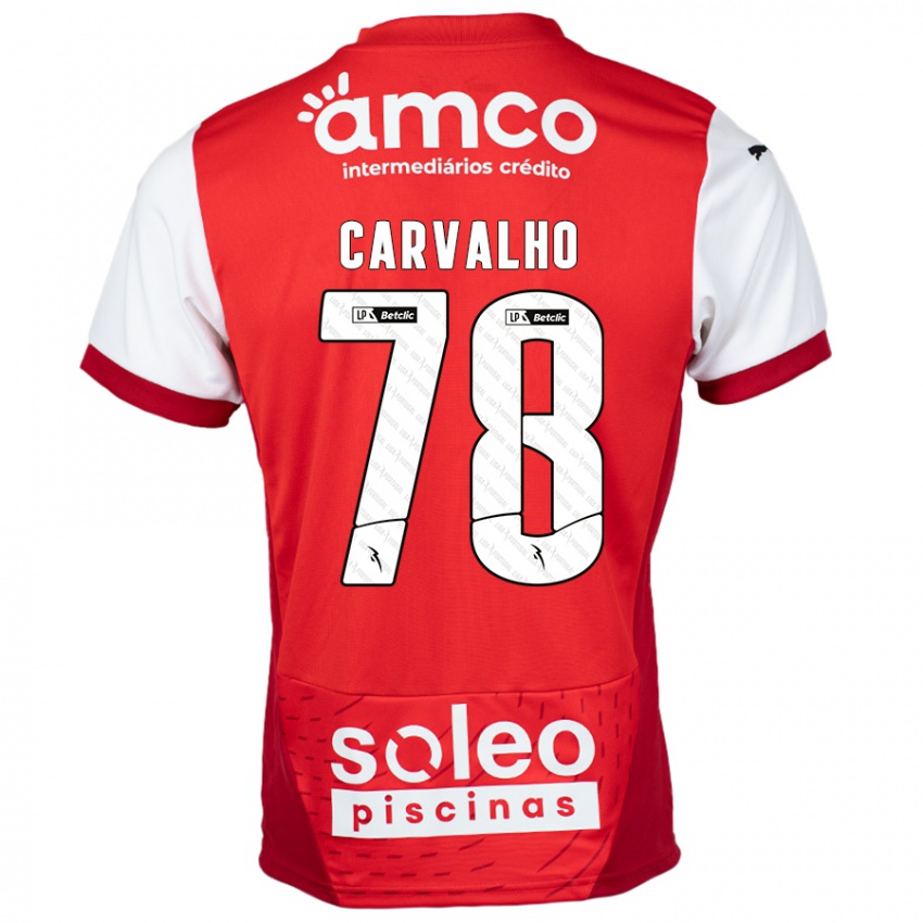 Dětské João Carvalho #78 Červená Bílá Domů Hráčské Dresy 2024/25 Dres