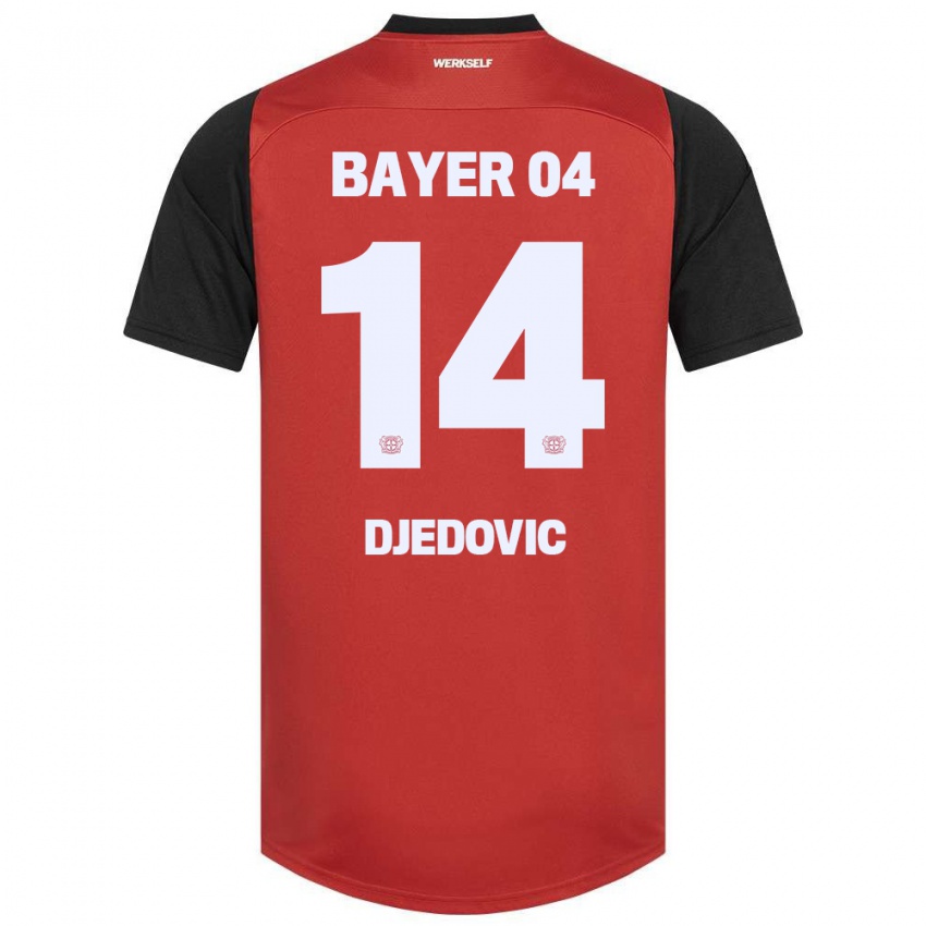 Dětské Melis Djedovic #14 Červená Černá Domů Hráčské Dresy 2024/25 Dres