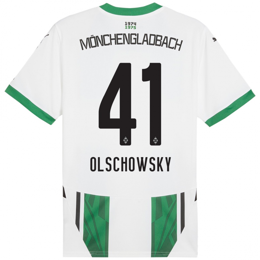 Dětské Jan Olschowsky #41 Bílá Zelená Domů Hráčské Dresy 2024/25 Dres