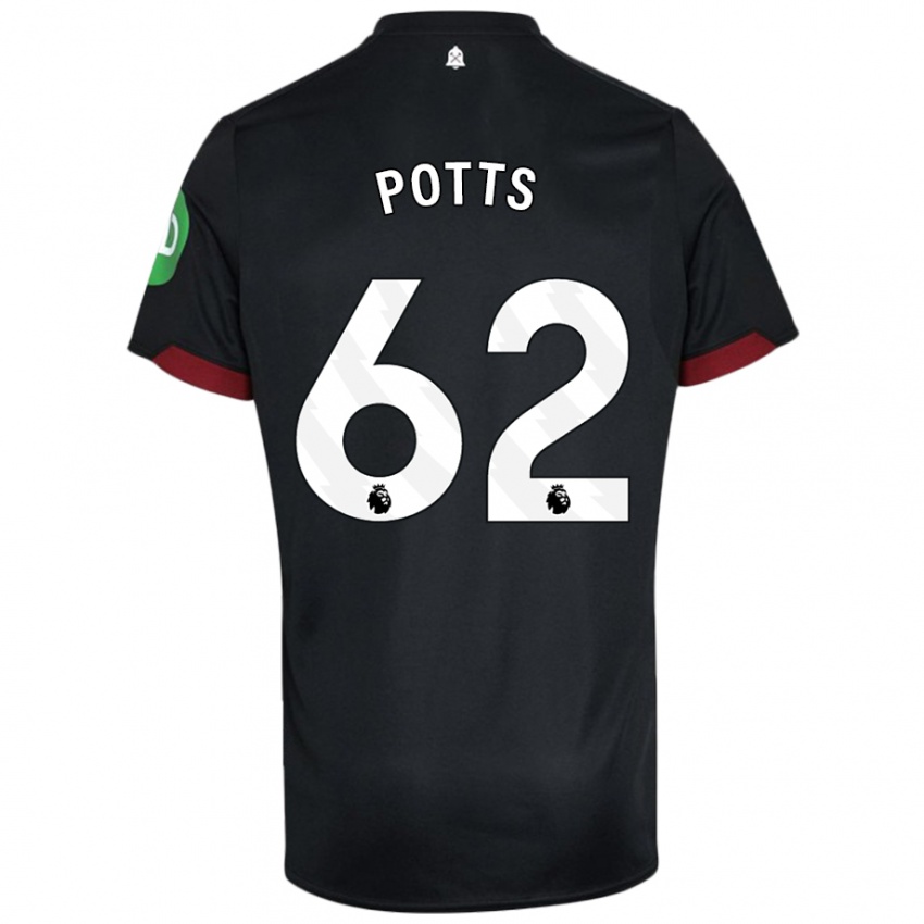 Dětské Freddie Potts #62 Černá Bílá Daleko Hráčské Dresy 2024/25 Dres