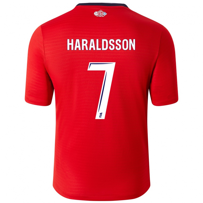 Dětské Hákon Arnar Haraldsson #7 Červená Bílá Domů Hráčské Dresy 2024/25 Dres