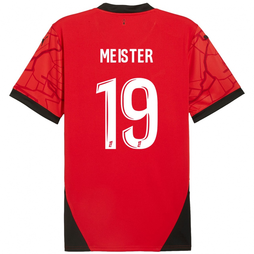 Dětské Henrik Meister #19 Červená Černá Domů Hráčské Dresy 2024/25 Dres