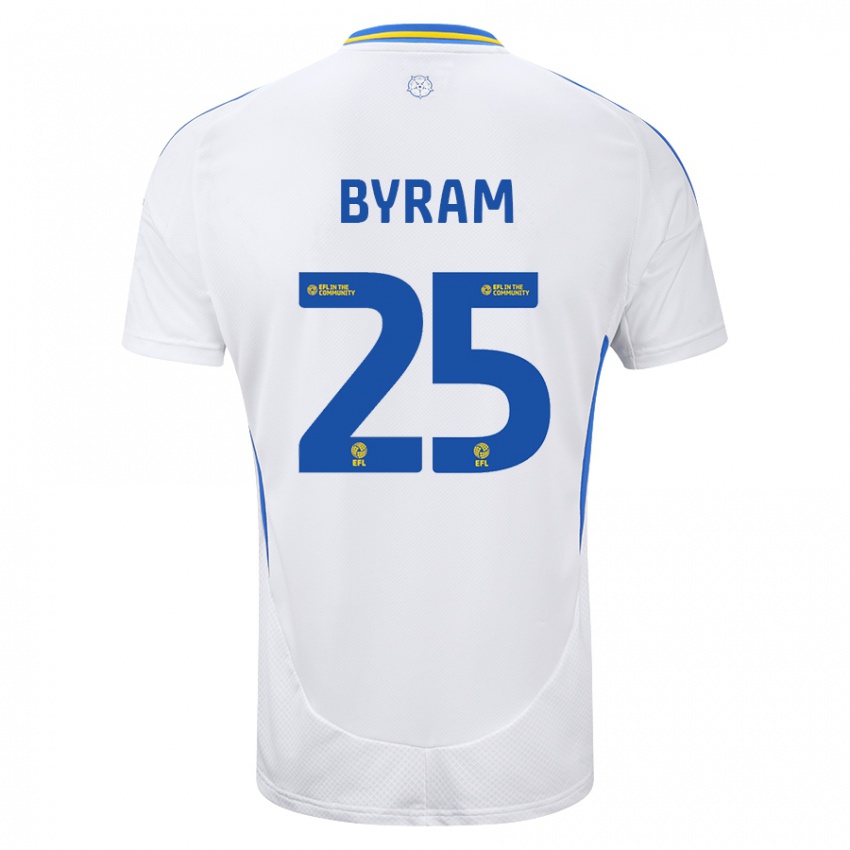 Dětské Sam Byram #25 Bílá Modrá Domů Hráčské Dresy 2024/25 Dres