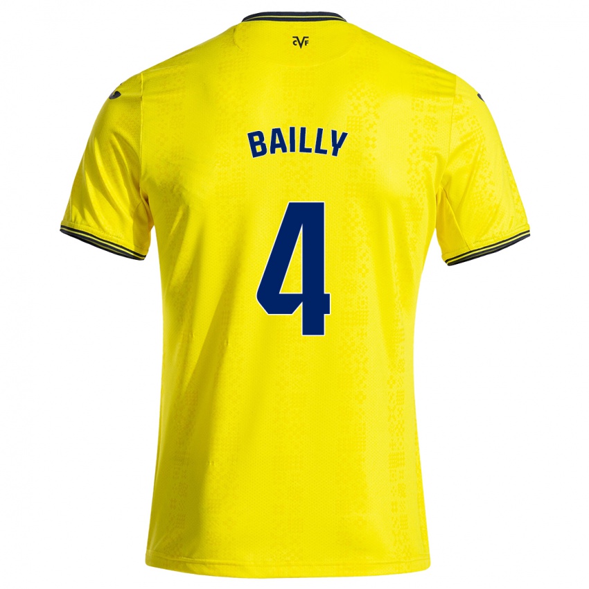 Dětské Eric Bailly #4 Žlutá Černá Domů Hráčské Dresy 2024/25 Dres