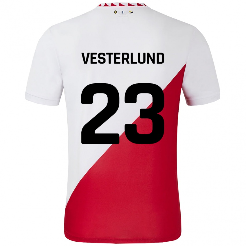 Dětské Niklas Vesterlund #23 Bílá Červená Domů Hráčské Dresy 2024/25 Dres