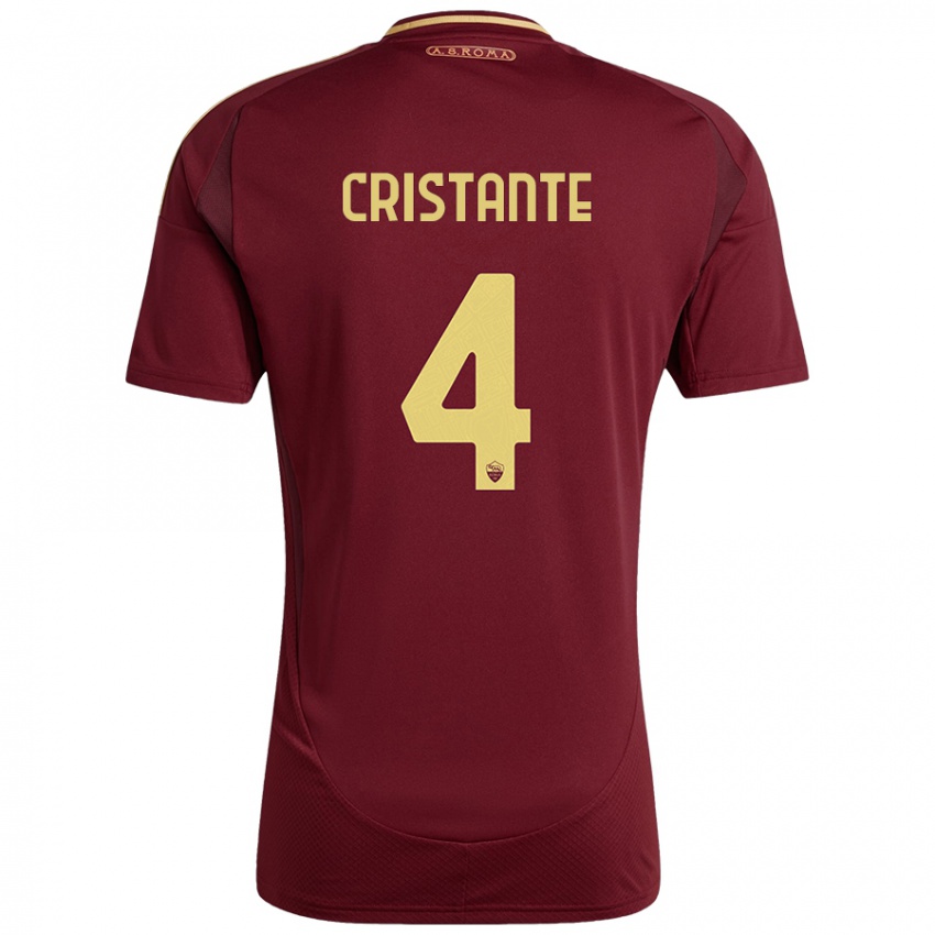 Dětské Bryan Cristante #4 Červená Hnědá Zlatá Domů Hráčské Dresy 2024/25 Dres