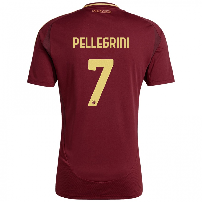 Dětské Lorenzo Pellegrini #7 Červená Hnědá Zlatá Domů Hráčské Dresy 2024/25 Dres