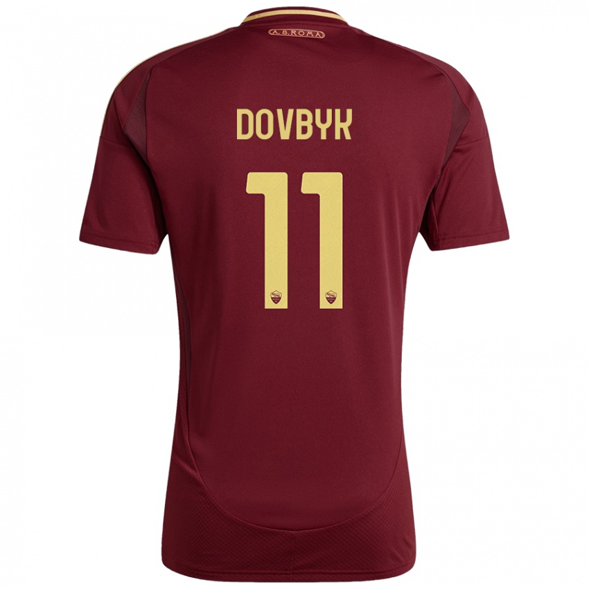 Dětské Artem Dovbyk #11 Červená Hnědá Zlatá Domů Hráčské Dresy 2024/25 Dres