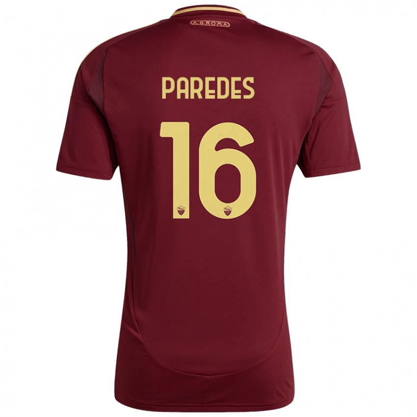 Dětské Leandro Paredes #16 Červená Hnědá Zlatá Domů Hráčské Dresy 2024/25 Dres