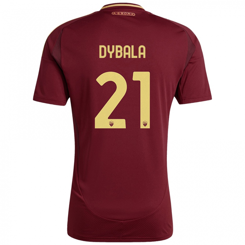 Dětské Paulo Dybala #21 Červená Hnědá Zlatá Domů Hráčské Dresy 2024/25 Dres