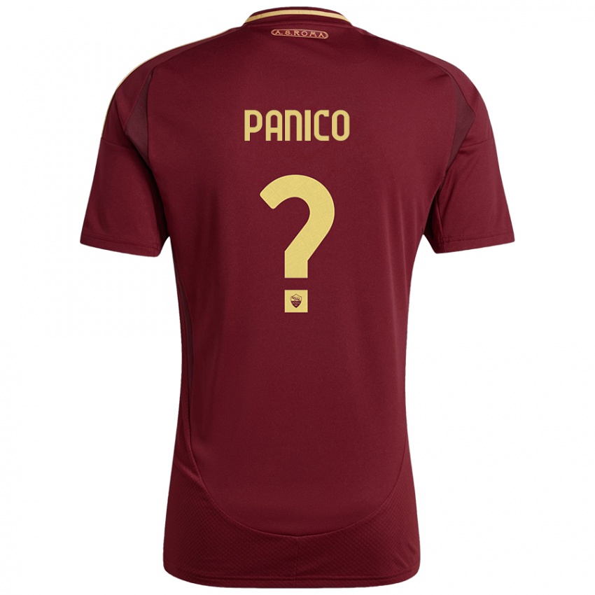 Dětské Francesco Panico #0 Červená Hnědá Zlatá Domů Hráčské Dresy 2024/25 Dres