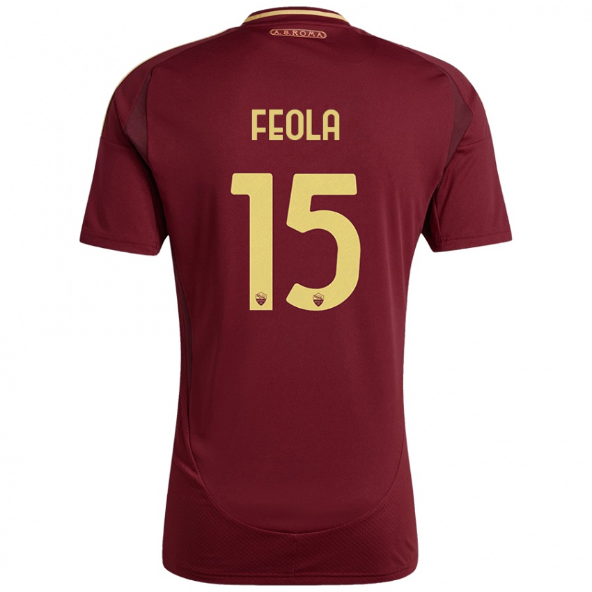 Dětské William Feola #15 Červená Hnědá Zlatá Domů Hráčské Dresy 2024/25 Dres