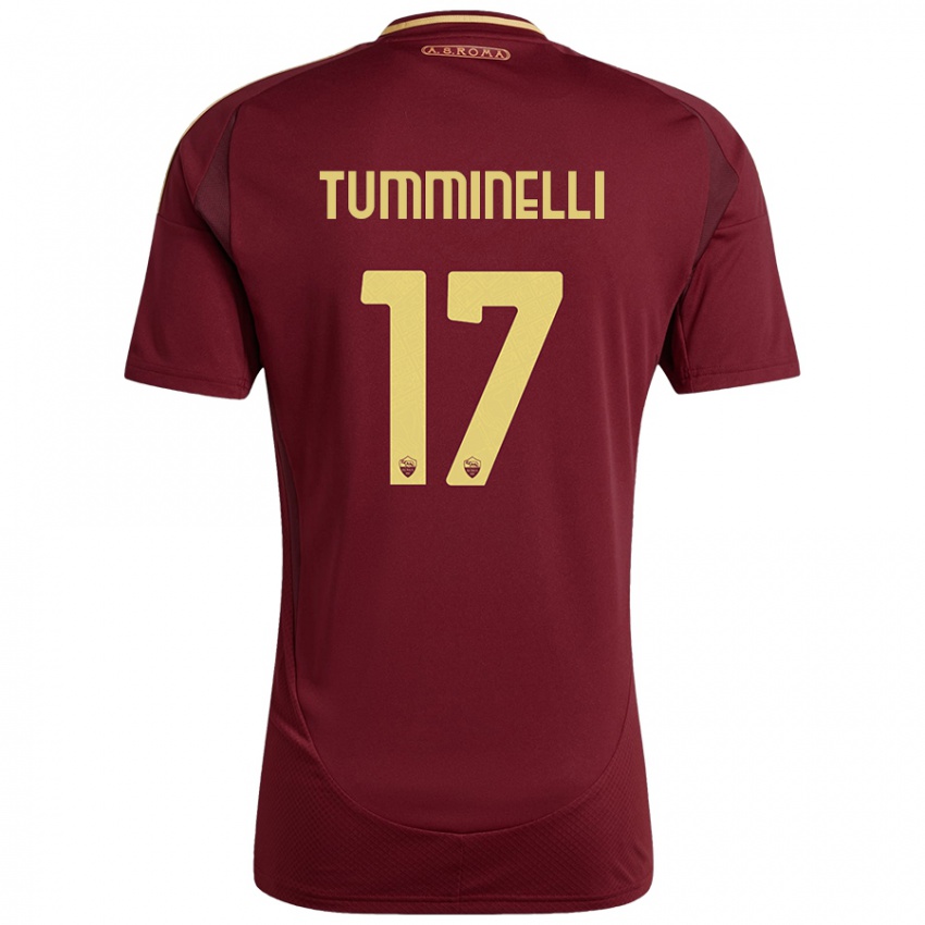 Dětské Gianmarco Tumminelli #17 Červená Hnědá Zlatá Domů Hráčské Dresy 2024/25 Dres