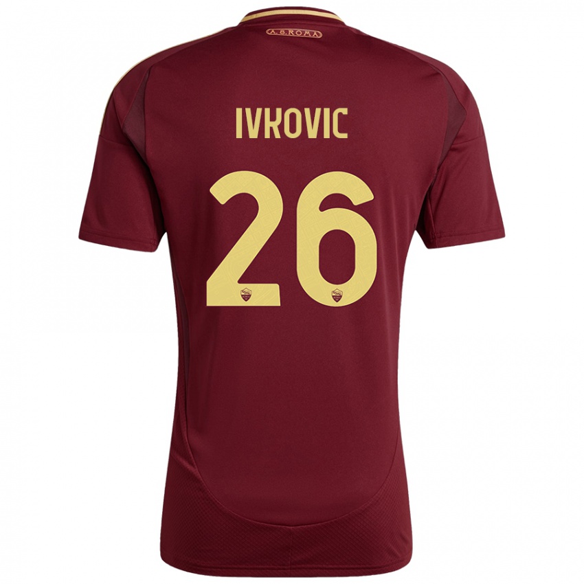 Dětské Mate Ivkovic #26 Červená Hnědá Zlatá Domů Hráčské Dresy 2024/25 Dres