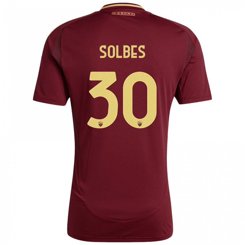 Dětské Ricardo Solbes #30 Červená Hnědá Zlatá Domů Hráčské Dresy 2024/25 Dres