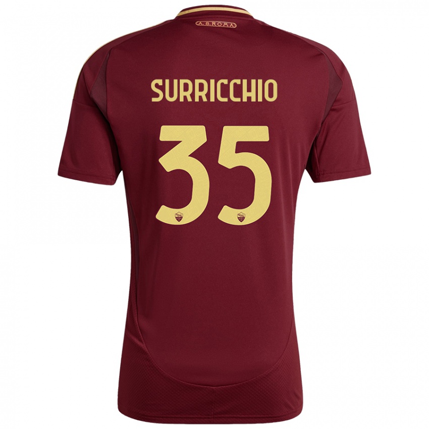 Dětské Jacopo Surricchio #35 Červená Hnědá Zlatá Domů Hráčské Dresy 2024/25 Dres