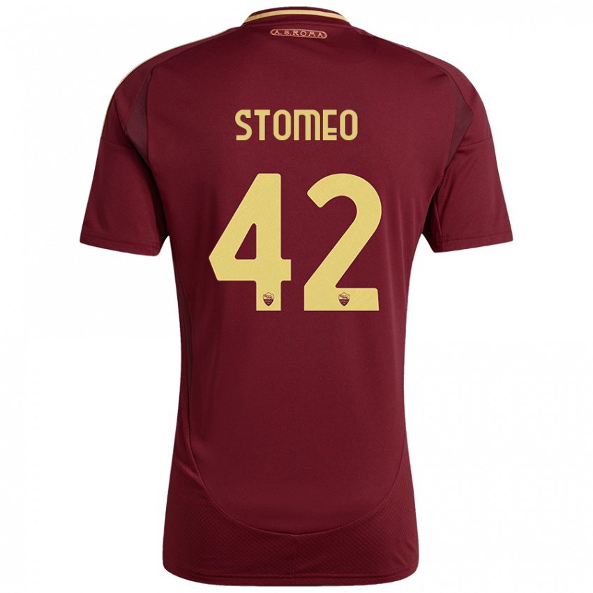 Dětské Giorgio Stomeo #42 Červená Hnědá Zlatá Domů Hráčské Dresy 2024/25 Dres