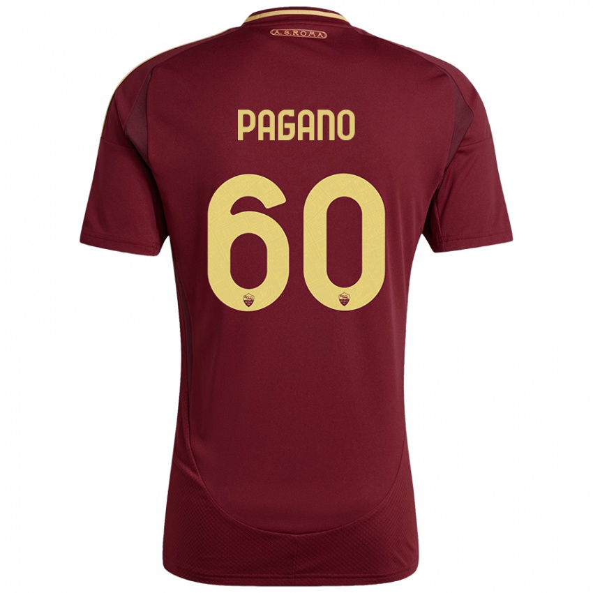 Dětské Riccardo Pagano #60 Červená Hnědá Zlatá Domů Hráčské Dresy 2024/25 Dres