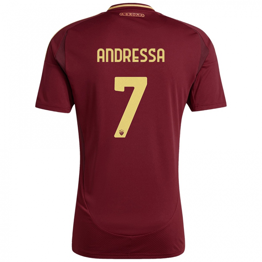 Dětské Andressa #7 Červená Hnědá Zlatá Domů Hráčské Dresy 2024/25 Dres