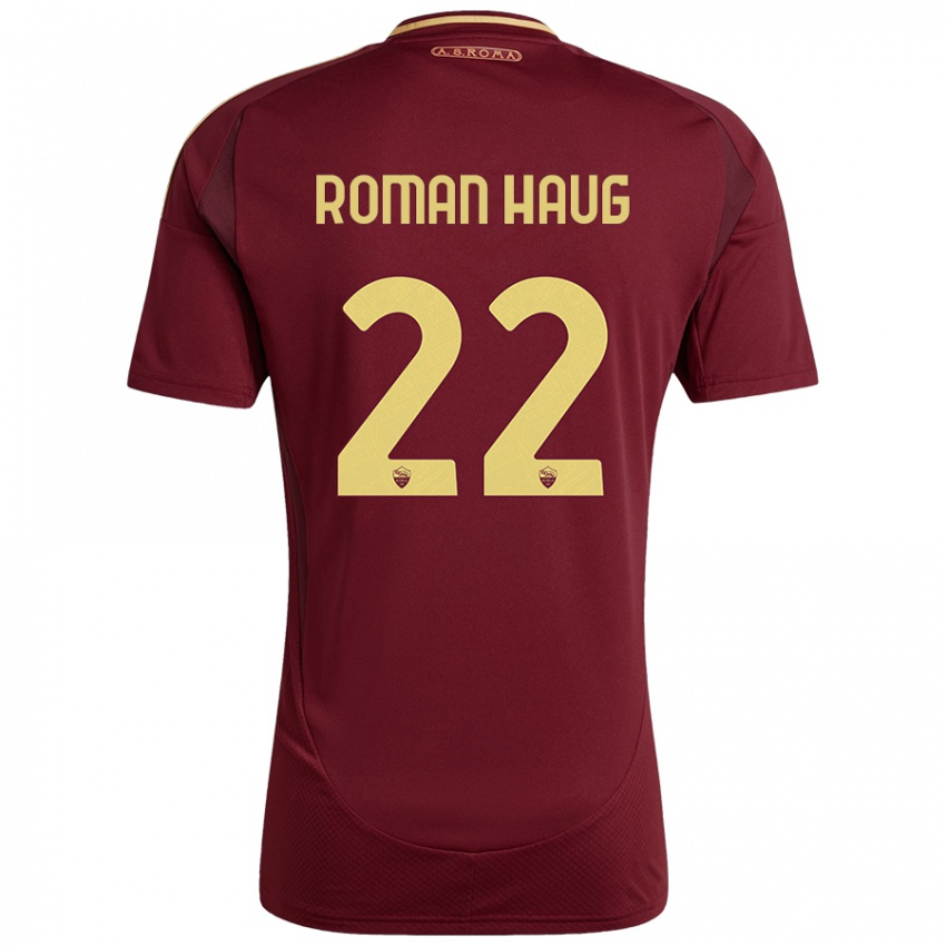 Dětské Sophie Roman Haug #22 Červená Hnědá Zlatá Domů Hráčské Dresy 2024/25 Dres