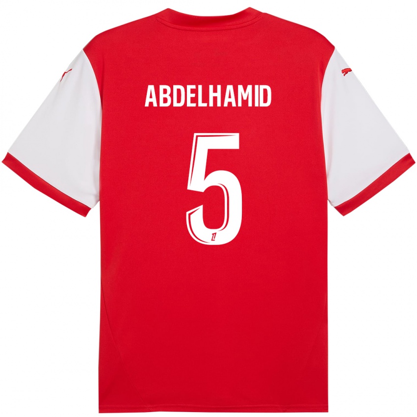 Dětské Yunis Abdelhamid #5 Červená Bílá Domů Hráčské Dresy 2024/25 Dres