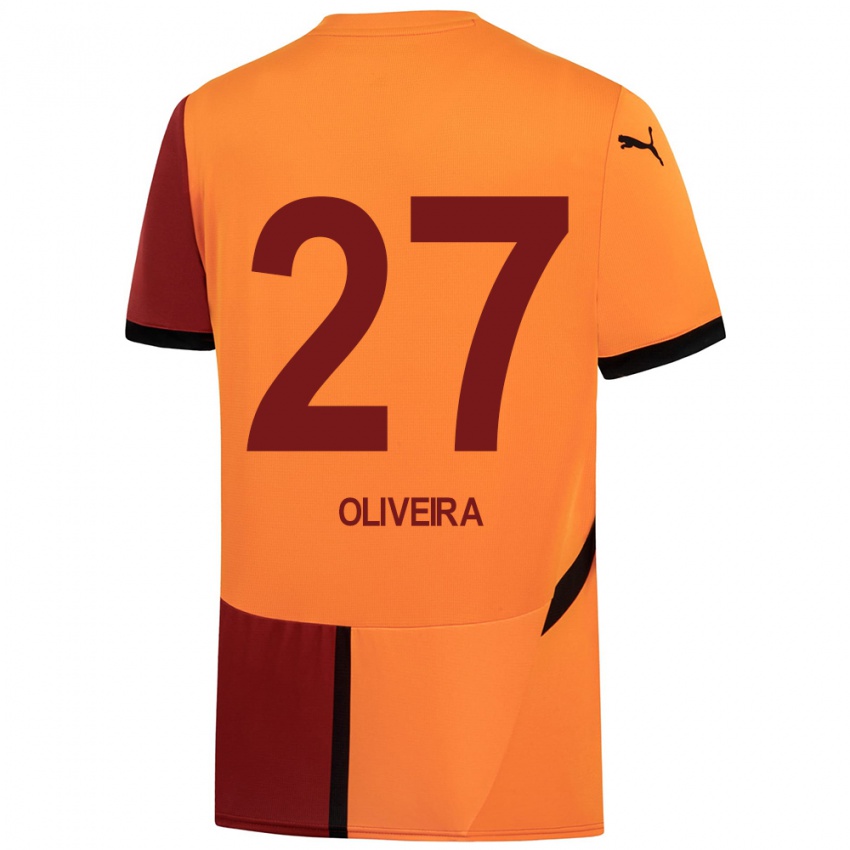 Dětské Sergio Oliveira #27 Žlutá Červená Domů Hráčské Dresy 2024/25 Dres