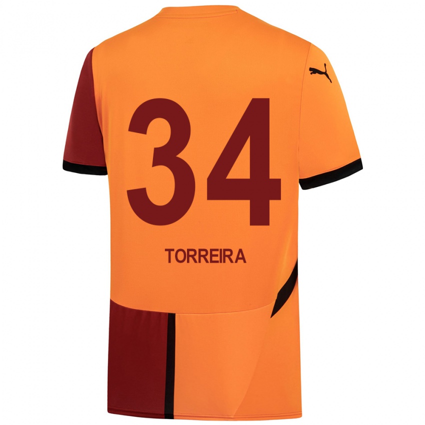 Dětské Lucas Torreira #34 Žlutá Červená Domů Hráčské Dresy 2024/25 Dres