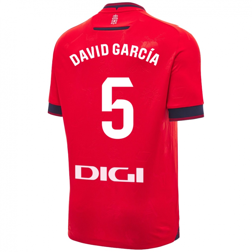 Dětské David García #5 Červená Bílá Domů Hráčské Dresy 2024/25 Dres