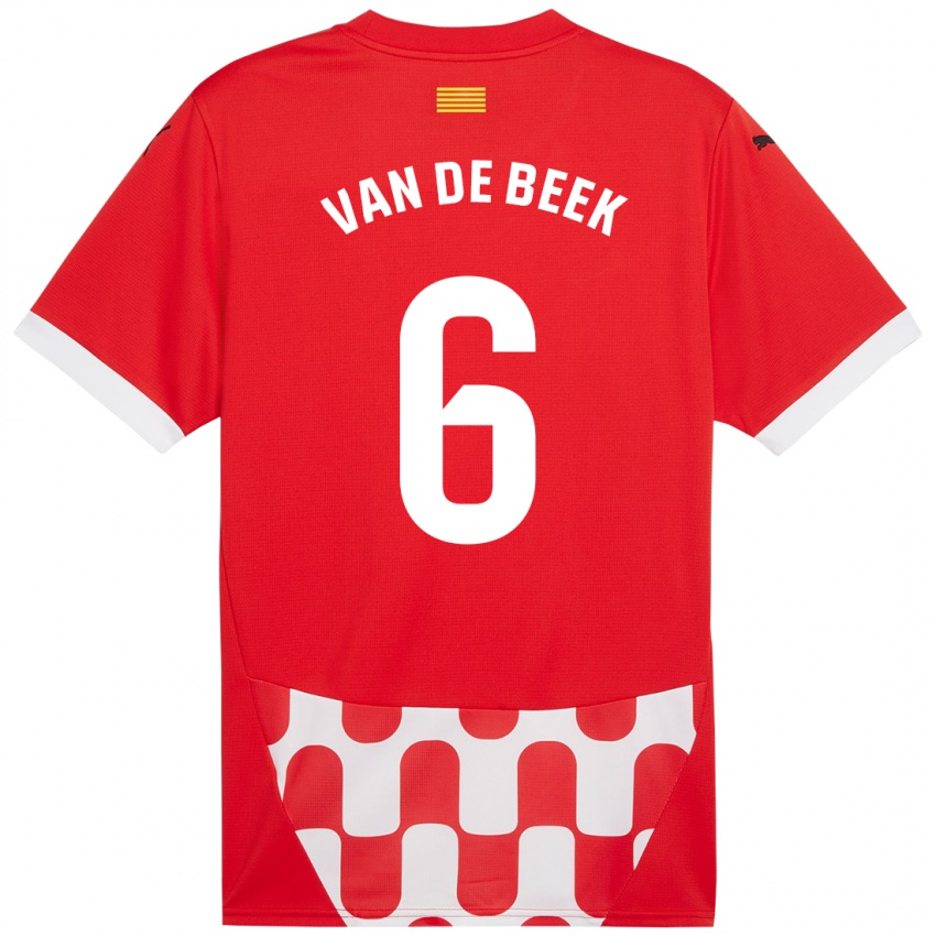 Dětské Donny Van De Beek #6 Červená Bílá Domů Hráčské Dresy 2024/25 Dres