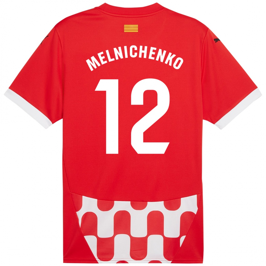 Dětské Dmytro Melnichenko #12 Červená Bílá Domů Hráčské Dresy 2024/25 Dres