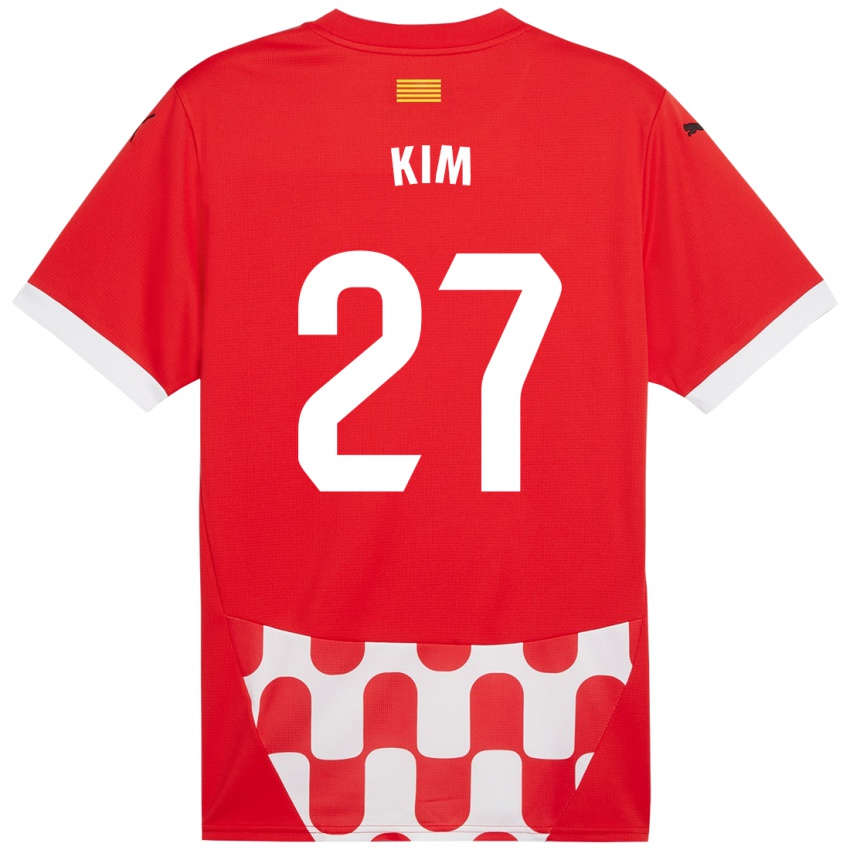 Dětské Min-Su Kim #27 Červená Bílá Domů Hráčské Dresy 2024/25 Dres