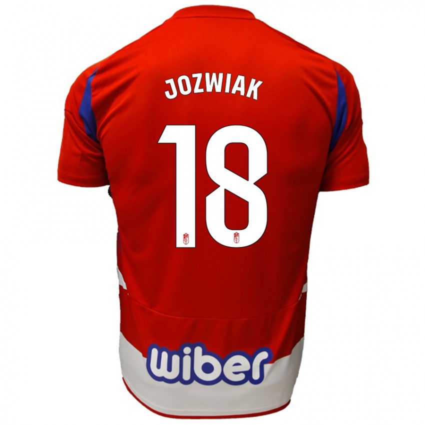 Dětské Kamil Józwiak #18 Červená Bílá Modrá Domů Hráčské Dresy 2024/25 Dres