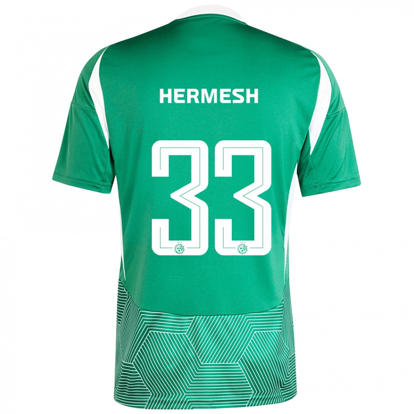 Dětské Liam Hermesh #33 Zelená Bílá Domů Hráčské Dresy 2024/25 Dres