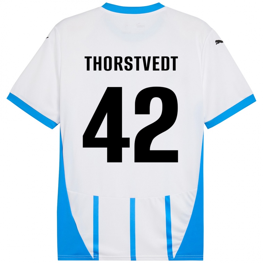 Dětské Kristian Thorstvedt #42 Bílá Modrá Daleko Hráčské Dresy 2024/25 Dres