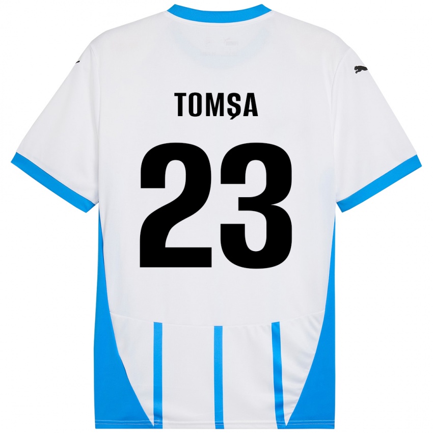 Dětské Troy Tomșa #23 Bílá Modrá Daleko Hráčské Dresy 2024/25 Dres