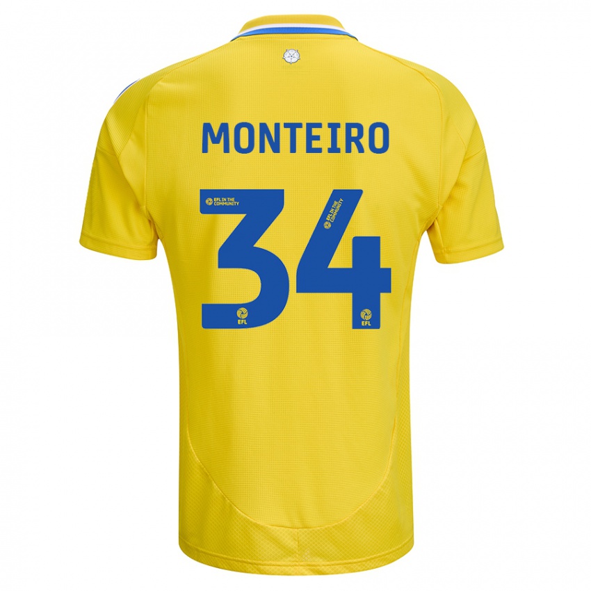 Dětské Diogo Monteiro #34 Žlutá Modrá Daleko Hráčské Dresy 2024/25 Dres