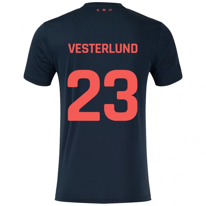 Dětské Niklas Vesterlund #23 Černá Červená Daleko Hráčské Dresy 2024/25 Dres