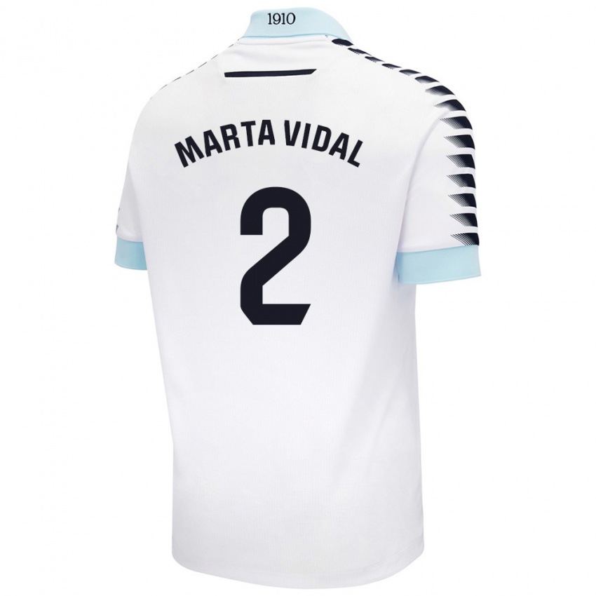 Dětské Marta Vidal Vela #2 Bílá Modrá Daleko Hráčské Dresy 2024/25 Dres