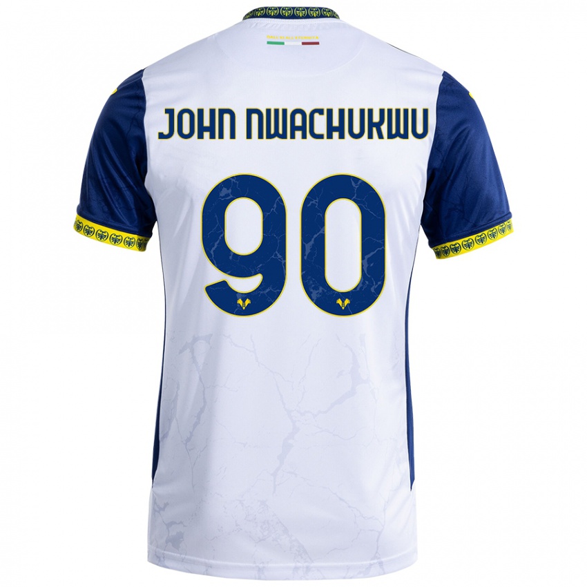 Dětské Samuel John Nwachukwu #90 Bílá Modrá Daleko Hráčské Dresy 2024/25 Dres