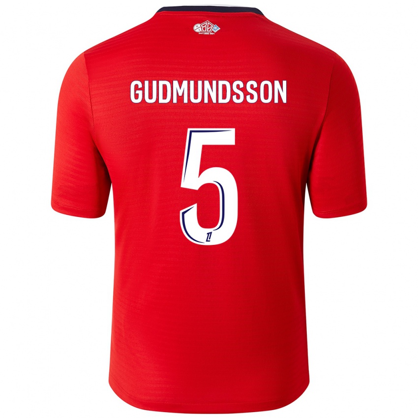 Pánské Gabriel Gudmundsson #5 Červená Bílá Domů Hráčské Dresy 2024/25 Dres