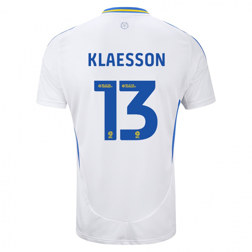 Pánské Kristoffer Klaesson #13 Bílá Modrá Domů Hráčské Dresy 2024/25 Dres