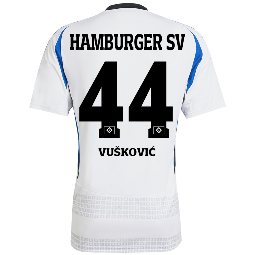 Dámské Mario Vuskovic #44 Bílá Modrá Domů Hráčské Dresy 2024/25 Dres