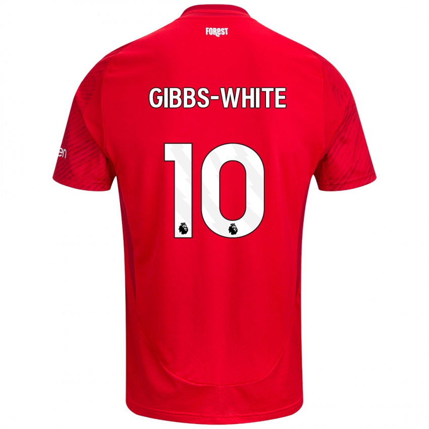 Dětské Morgan Gibbs-White #10 Červená Bílá Domů Hráčské Dresy 2024/25 Dres