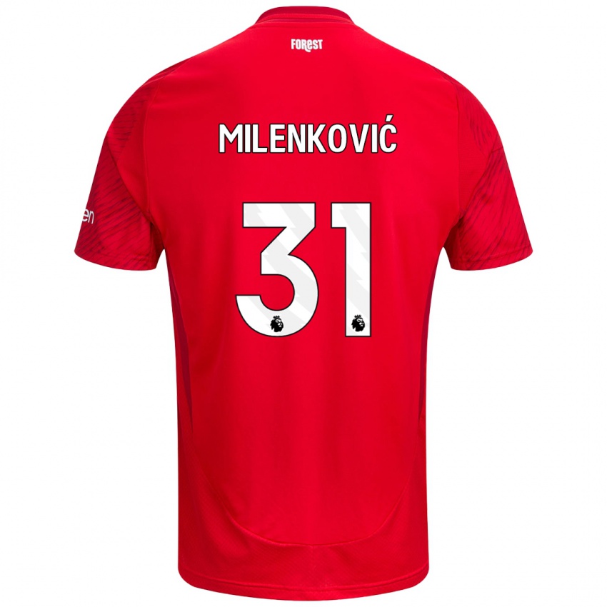 Dětské Nikola Milenković #31 Červená Bílá Domů Hráčské Dresy 2024/25 Dres