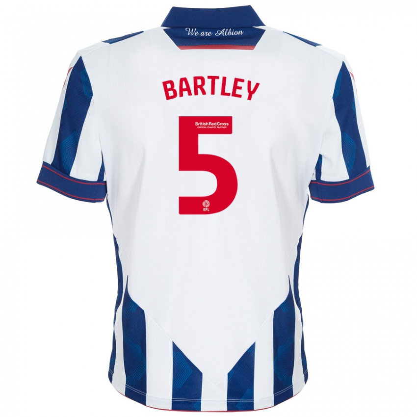 Dětské Kyle Bartley #5 Bílá Tmavě Modrá Domů Hráčské Dresy 2024/25 Dres