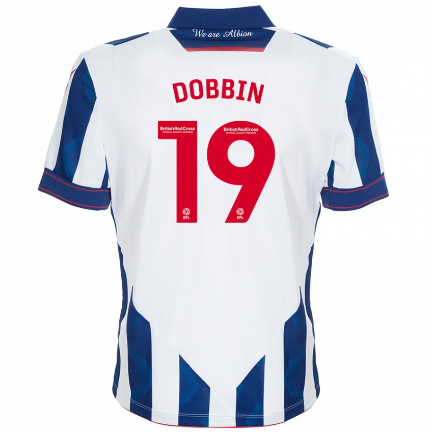 Dětské Lewis Dobbin #19 Bílá Tmavě Modrá Domů Hráčské Dresy 2024/25 Dres