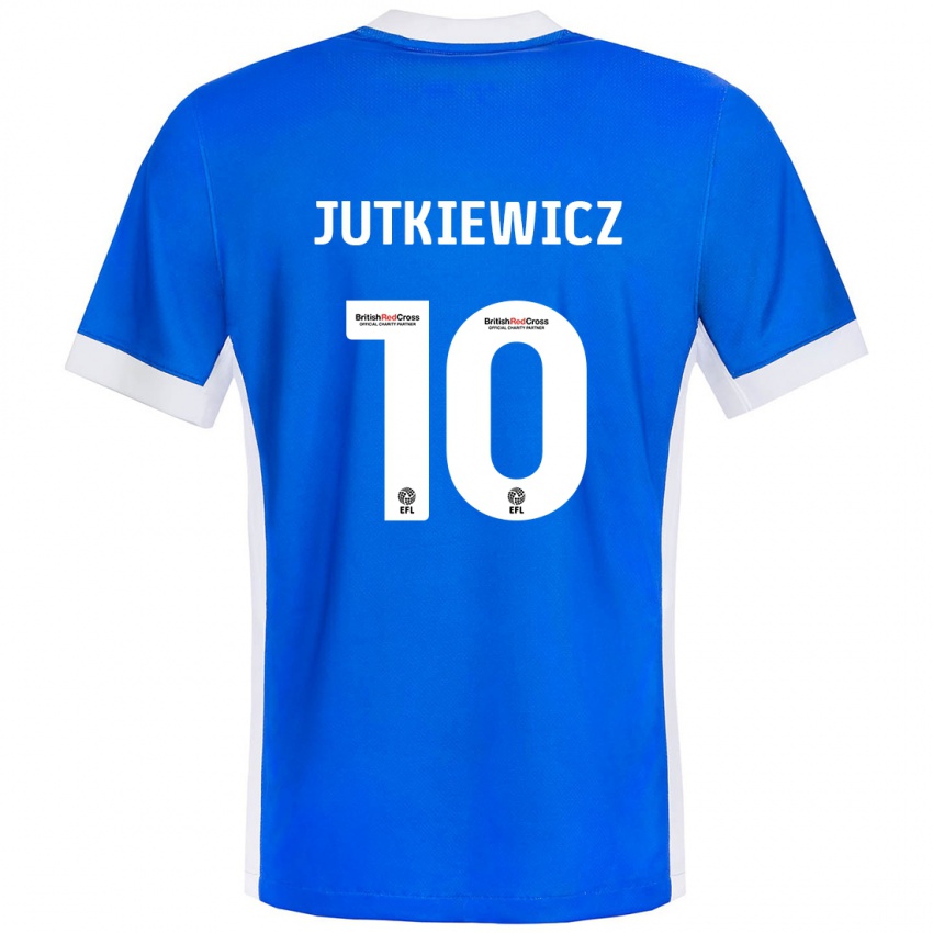 Dětské Lukas Jutkiewicz #10 Modrá Bílá Domů Hráčské Dresy 2024/25 Dres