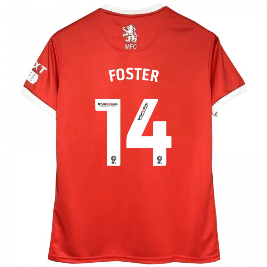 Dětské Emma Foster #14 Červená Bílá Domů Hráčské Dresy 2024/25 Dres