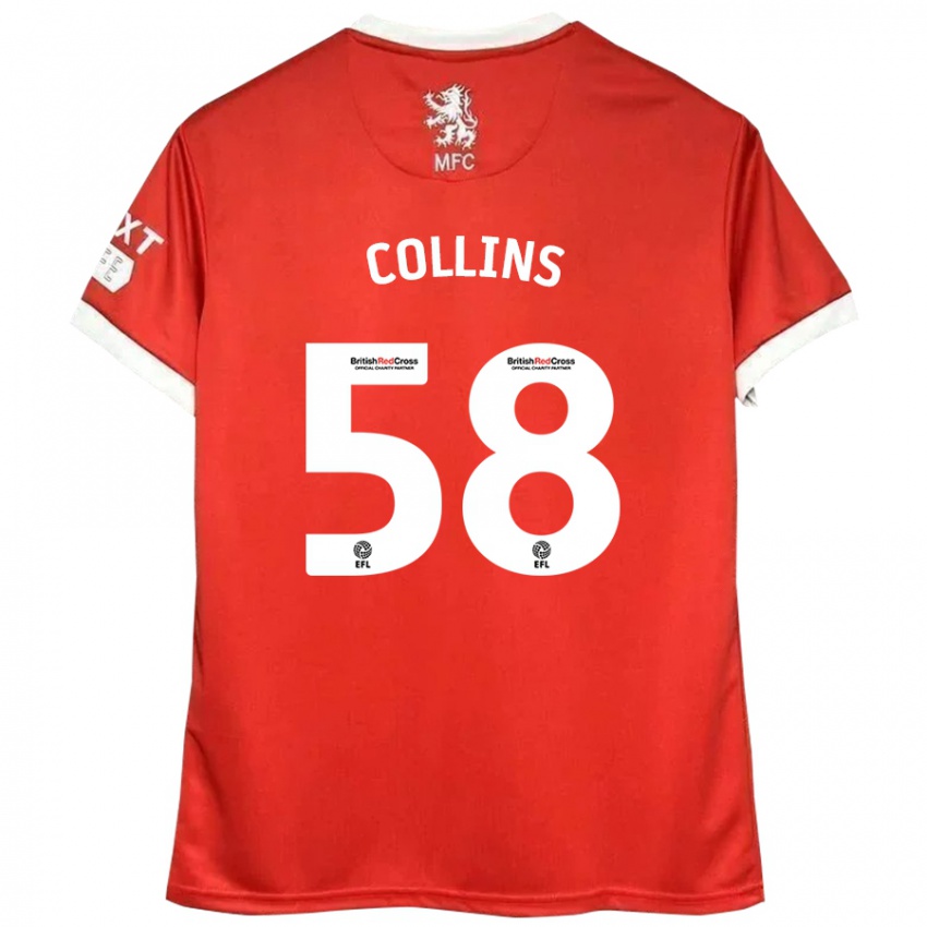 Dětské Sam Collins #58 Červená Bílá Domů Hráčské Dresy 2024/25 Dres