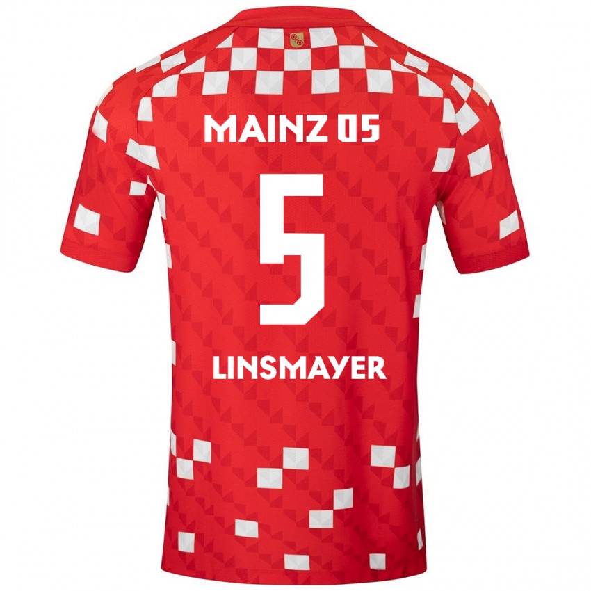 Dětské Denis Linsmayer #5 Bílá Červená Domů Hráčské Dresy 2024/25 Dres